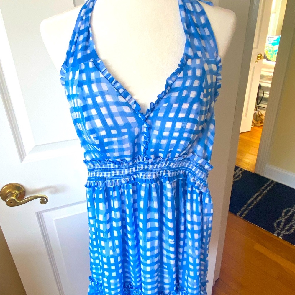 NWT Lilly Pulitzer Bennet Blue Gingham Halter Dress Sz XS